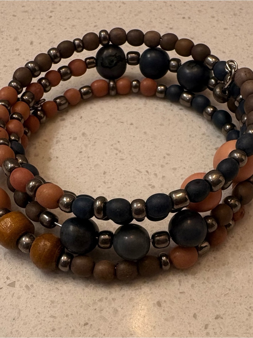 J. Jill Multi-Strand Beaded Wrap Bracelet in Coral, Navy & Brown